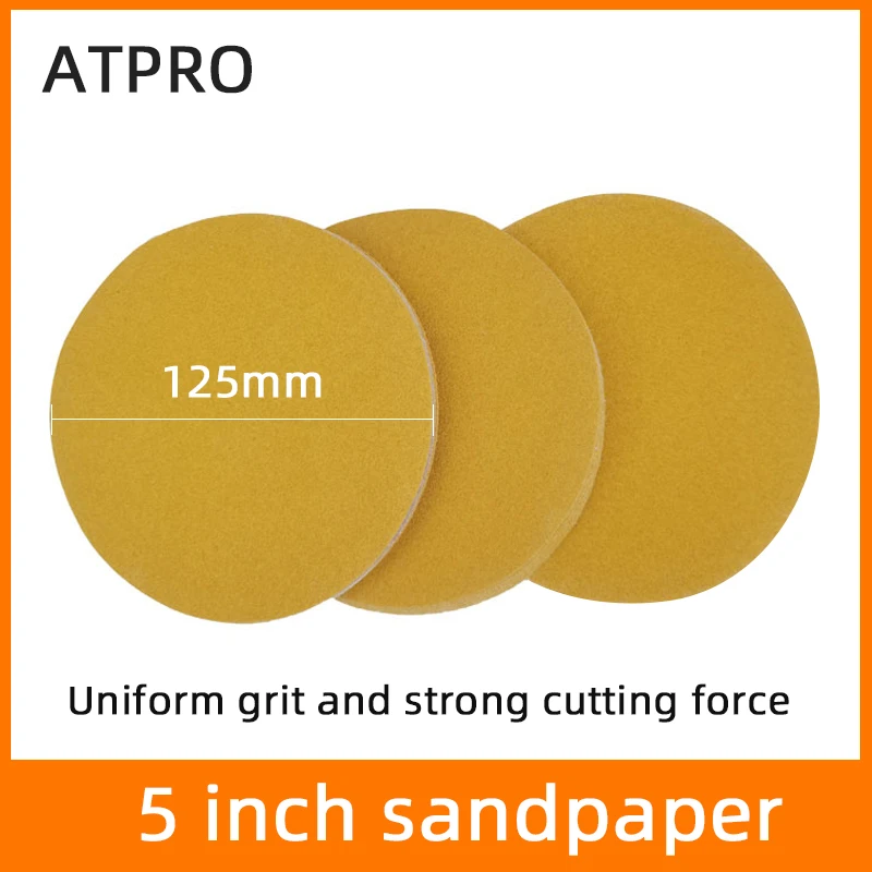 10 PCS 5 Inch Sandpaper 125mm Round Flocking Self-adhesive Dry Sanding Without Holes For Polishing Automobile Metal Wood