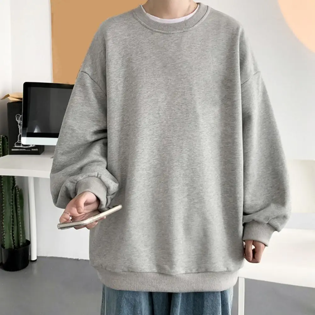 Solid Color Hoodie Men Round Neck Sweatshirt Autumn Long Sleeve Loose Hoodies Male Pullover Top sudaderas толстовка мужской