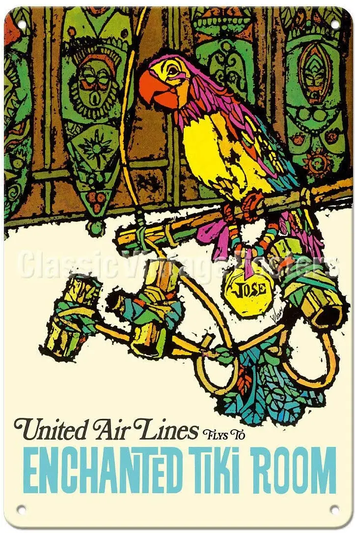 

Enchanted Tiki Room United Air Lines Vintage Travel Poster Metal Tin Sign