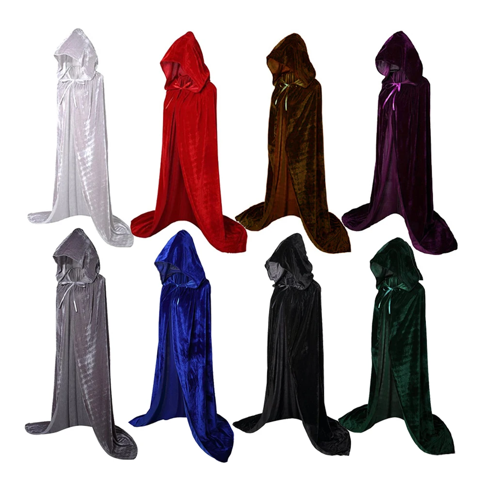 

Halloween Cloaks Gothic Hooded Cloak Adult Elf Witch Long Purim Carnival Capes Robe Larp Women Men Vampires Grim Reaper Party