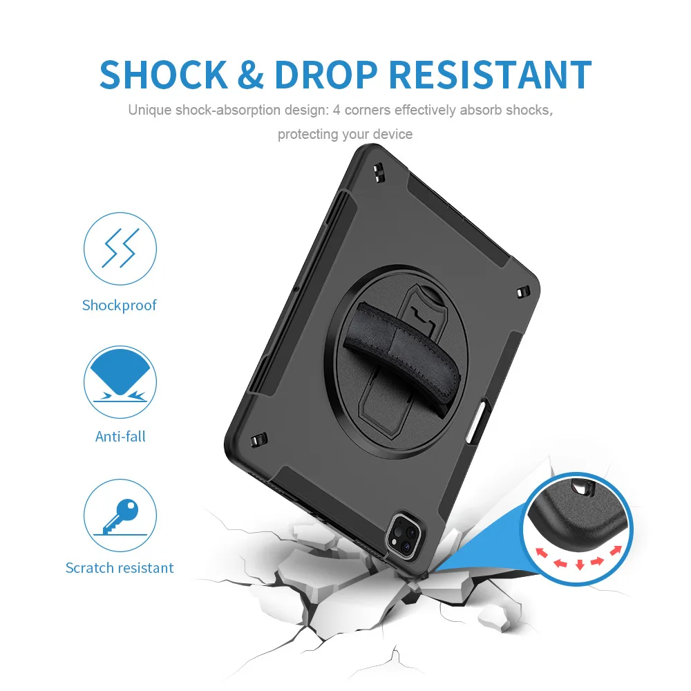 Heavy Duty Rugged Shockproof Cover For iPad Pro 12.9 inch 2018 2020 2021 2022 iPad Air 13 2024 Rotating Handle Stand Tablet Case