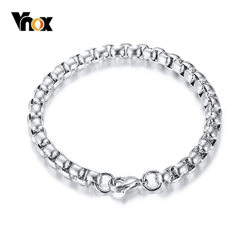 Vnox 7mm Square Rolo Box Chain Bracelets for Men Stainless Steel pulseira masculina 8.46 inch