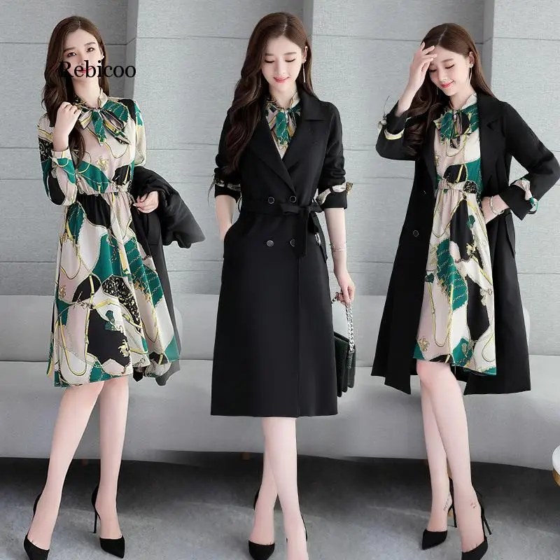 Autumn And Winter Dress-Style WOMEN'S Suit Two-Piece New Style Korean Slim Fit Slimming Elegant Dress Outfit with Trench Coat