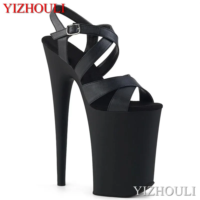 

Ultra high heel 23 cm summer women's cross vamp, black thin heel, sexy stage show 9 inch sandals