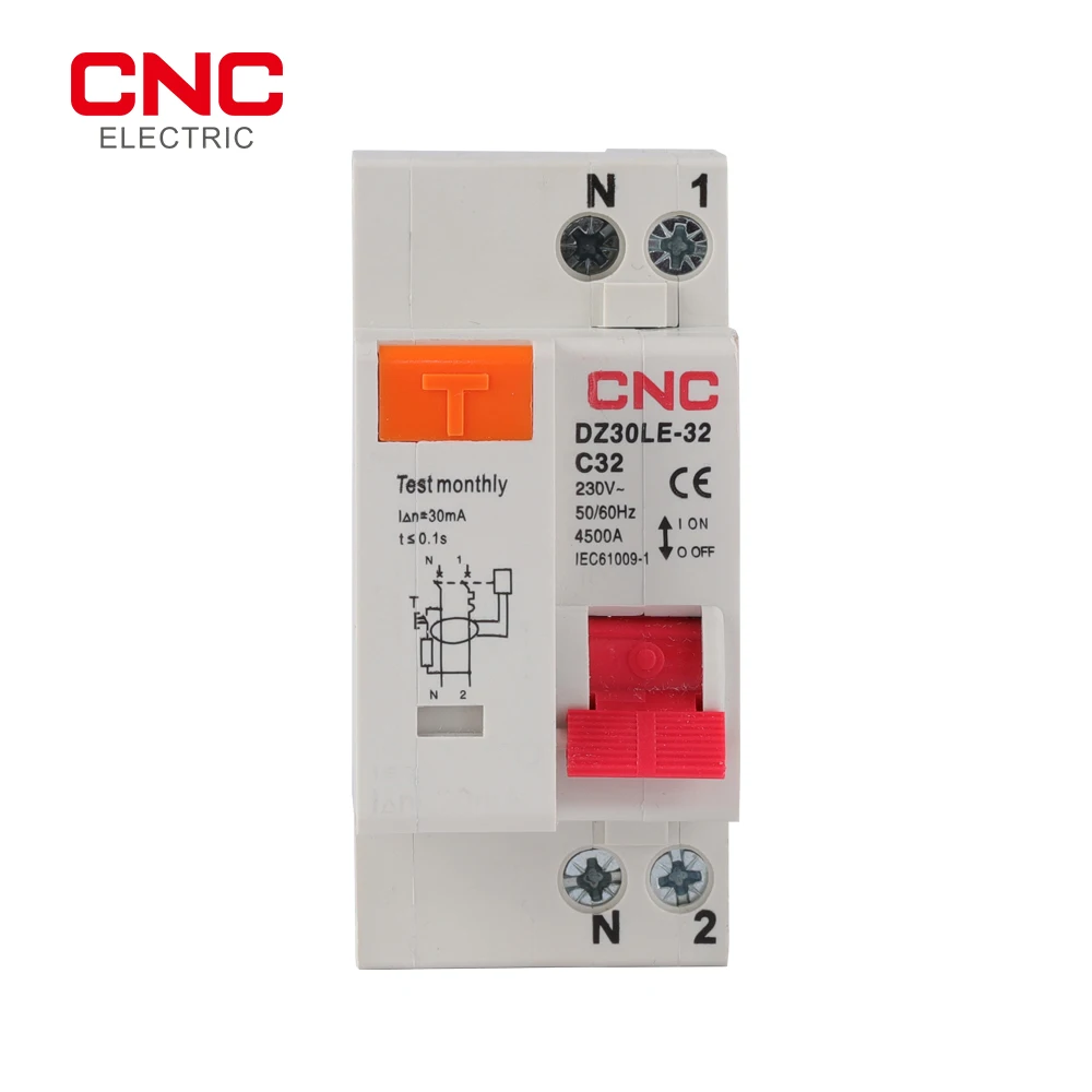 CNC DZ30LE-32 1P+N MCB RCBO 230V Residual Current Circuit Breaker with Over and Short Current Leakage Protection