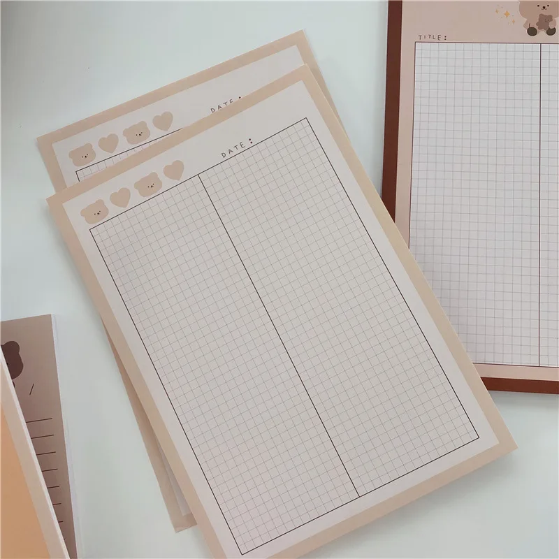 Ins Cartoon Cute Bear Notebook B5 Grid B5 50 Sheets Student Creative Learning Note Paper Memo Pad Kawaii Diary School Stationery