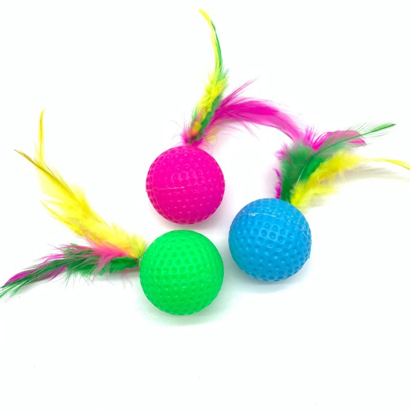 Pelota de Golf de plástico con plumas para gato, juguete interactivo para gatito, suministros para mascotas, 10 piezas