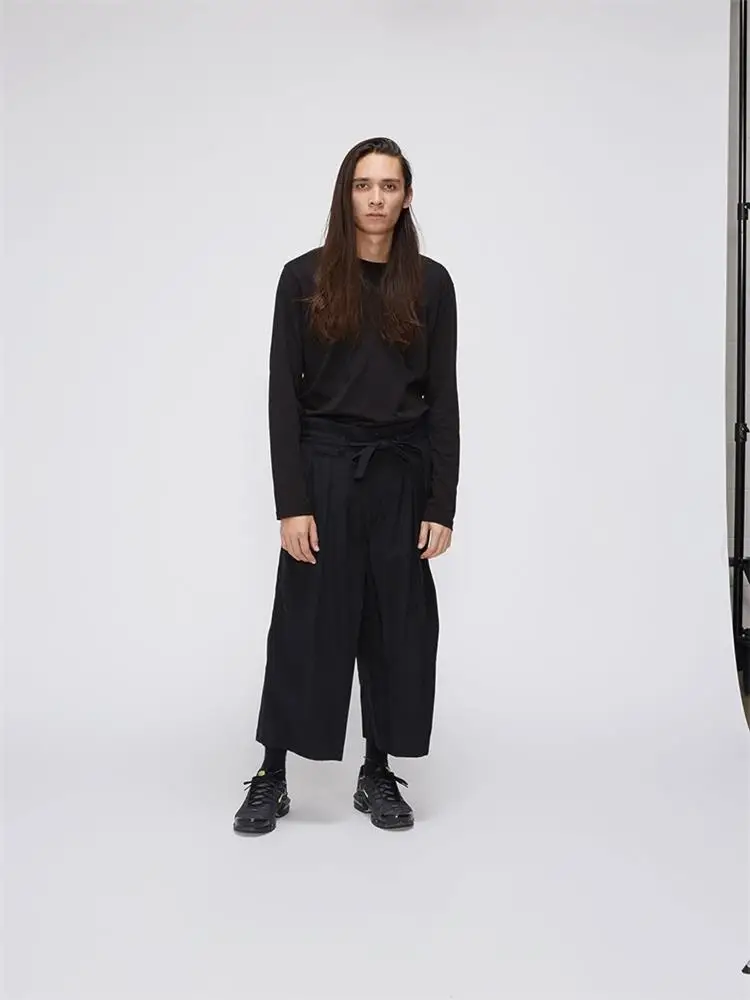 Men's Pant Skirt Casual Pants Wide Leg Pants Spring And Autumn New Black Loose Fashion Large Size Irregular Nine Minutes Pants