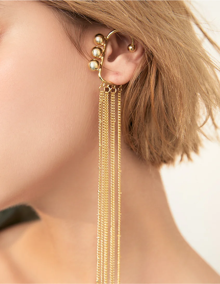 2023 trend Metal chain tassel one-piece non-pierced Hanging Unusual earrings fashion jewelry for women