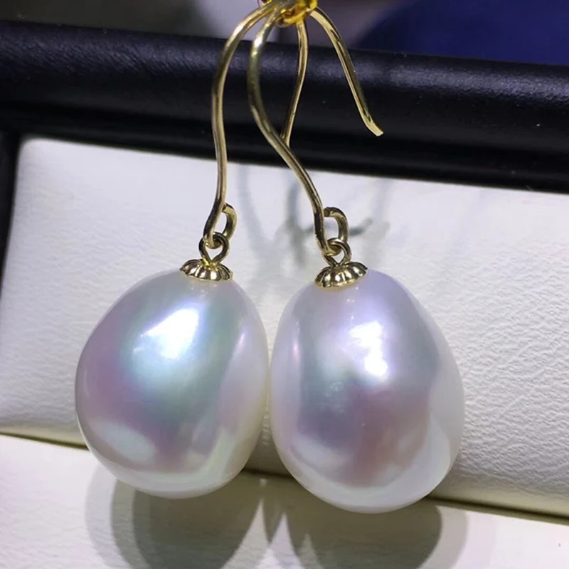 12-13MM White Baroque Pearl Earring Gold Ear Drop Hook Hoop Classic Accessories Dangle Wedding Jewelry