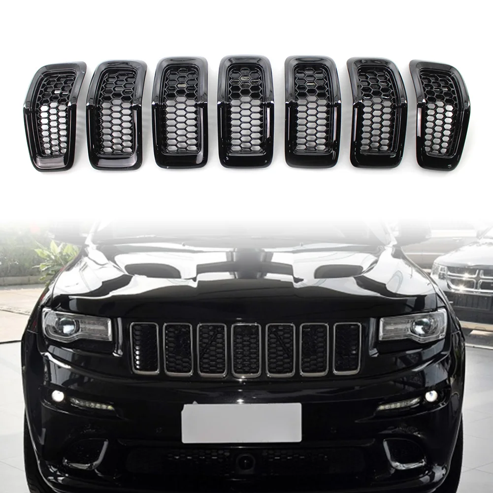

7Pcs Car Honeycomb Front Grille Inserts Grill Cover Trim Replacement For Jeep Cherokee 2014 2015 2016 2017 2018 ABS Plastic