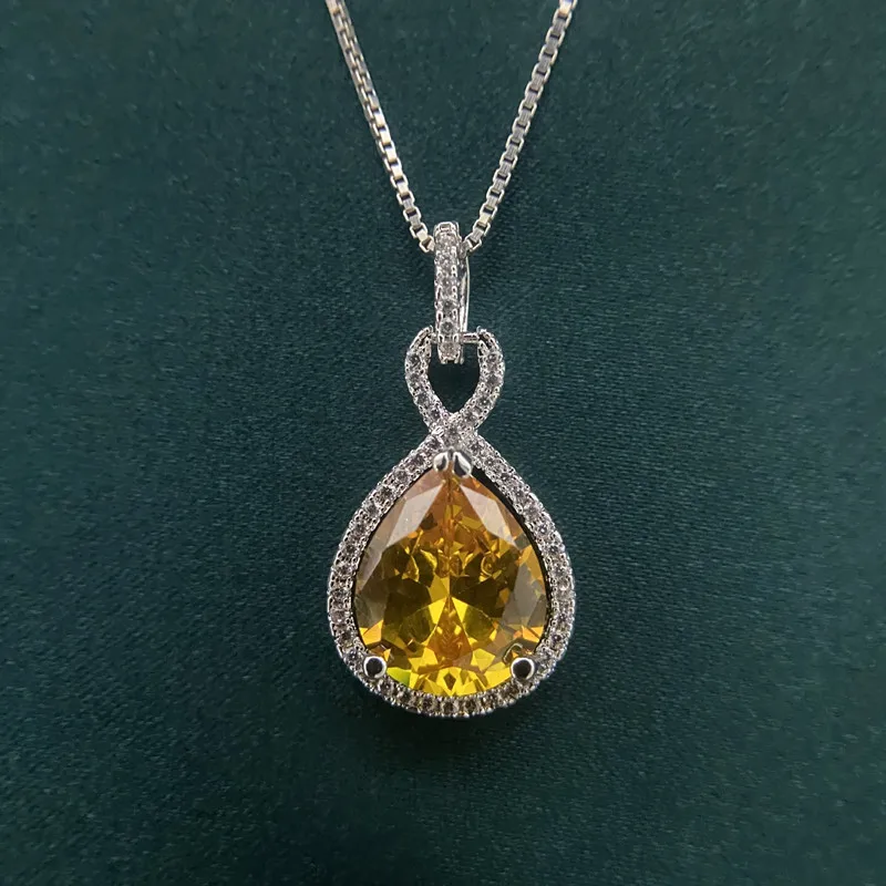 Buyee 925 Sterling Silver Stone Pendant Chain Light Yellow Crystal White Zircon Necklace for Women Wedding Fine Jewelry Chain