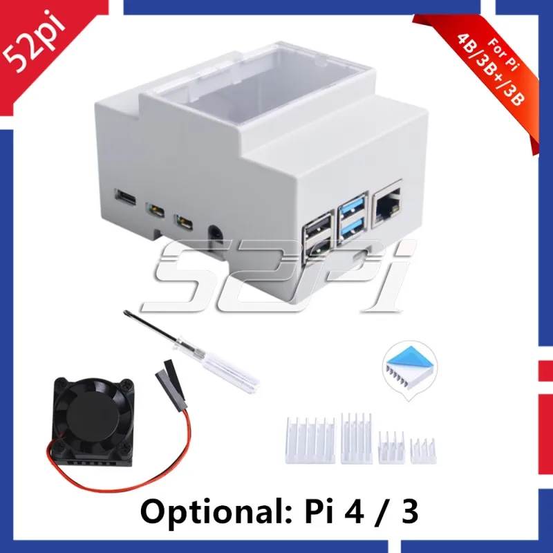 Raspberry Pi 4 ABS Electrical Box Cooling Fan Heatsink Screwdriver Protective Case White Enclosure for Raspberry Pi 4 B/3 B+/3B