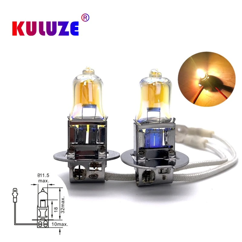 

2 Pcs H3 12V55W Headlamp 2300K Pk22s Halogen Lamp Replace Upgrade Super Yellow Rain And Fog Proof Light Car Bulbs