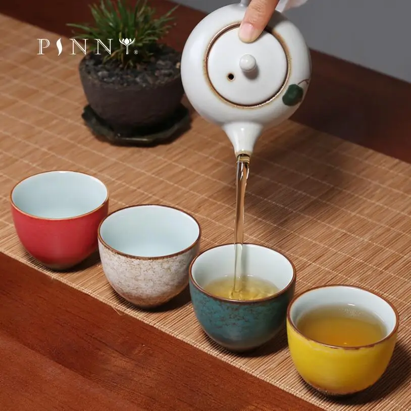 

PINNY Retro Ceramic Japanese Style Kung Fu Tea Bowl Pigmented Heat Resistant Teacups Hand Made Drinkware