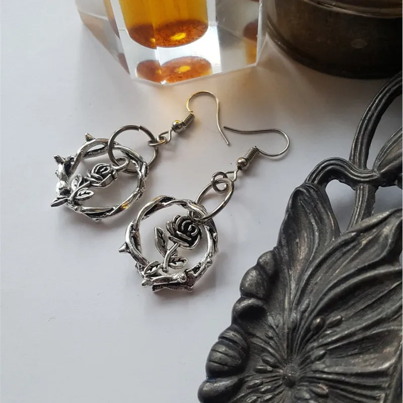 Goth Thorns and Roses Witch Earrings Witch Alternative Gothic Medieval Statement Jewelry and Beautiful Fashion Women Gift