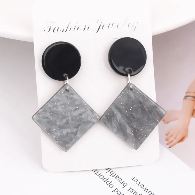 Acrylic Round Rhombus Drop Earrings For Women Brown Gray Color Big Circle Square Ear Acetate Resin Brincos Fashion Jewelry Gift