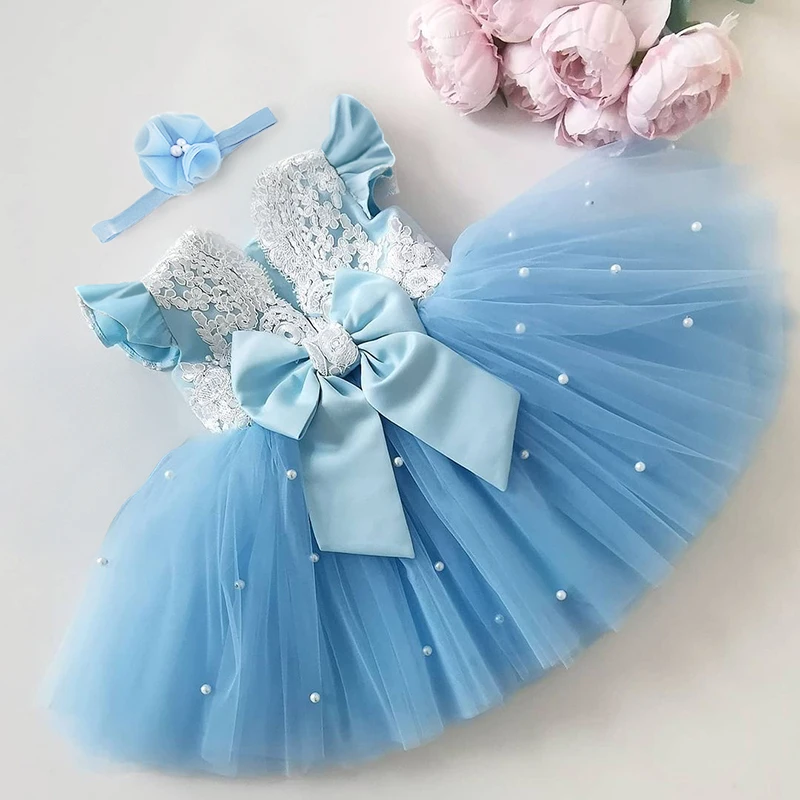 Children Dress Toddler Kids Princess Flower Weddong Bowknot Birthday Christening Costume Elegant Clothes For1-5 Year Little Girl