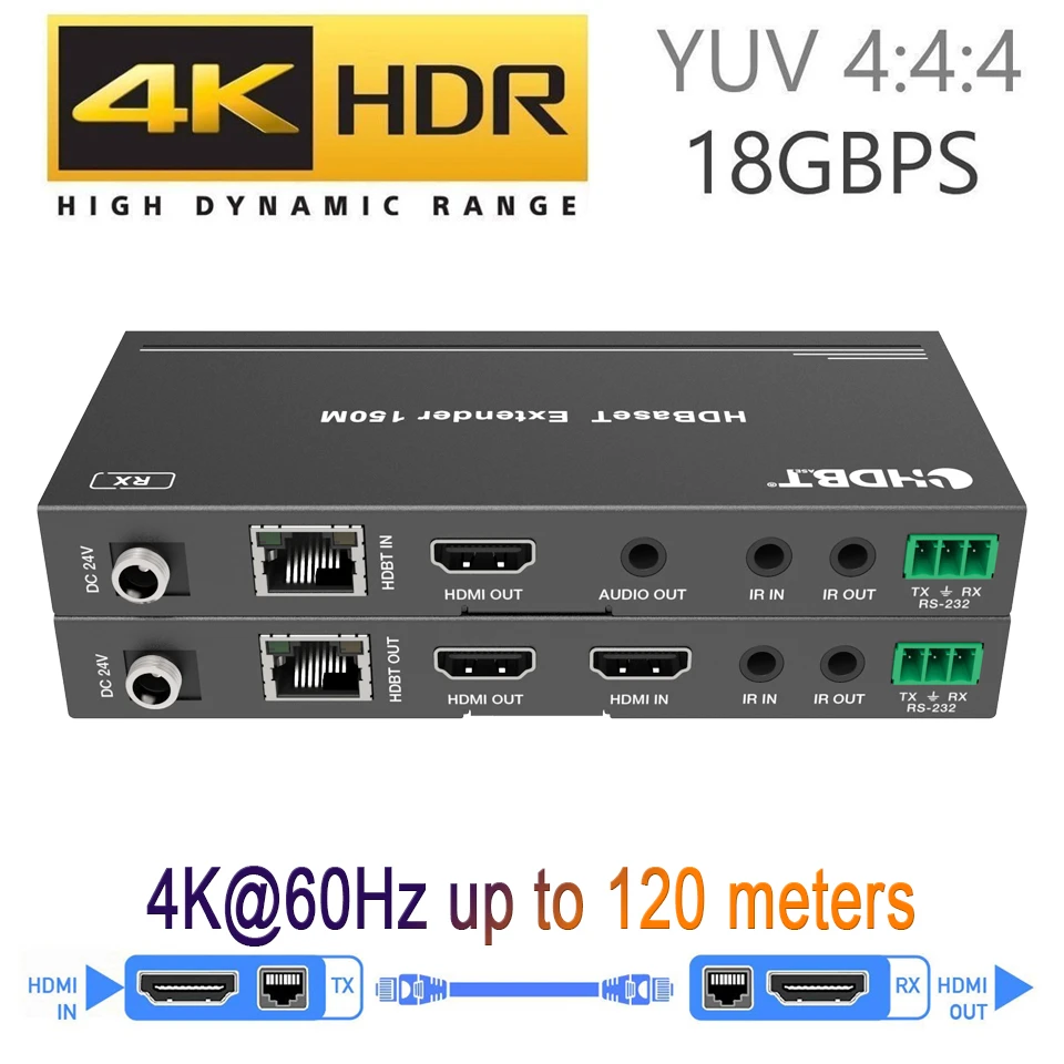 2024 najlepsze 4K 60 HDMI HDBaseT przedłużacz z IR 120m 4K HDMI POE Extender przez RJ45 Cat5e/6 kabel wsparcie HDMI 2.0 i HDCP 2.2