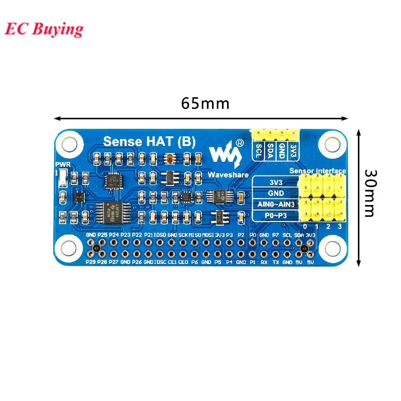 Sense HAT (B) ADC Temperatursensor-Abschirmungsplatine für RPI Raspberry Pi Zero W WH 3, Modell A 3A 3B Plus 4 4B STM32 – Detail 1