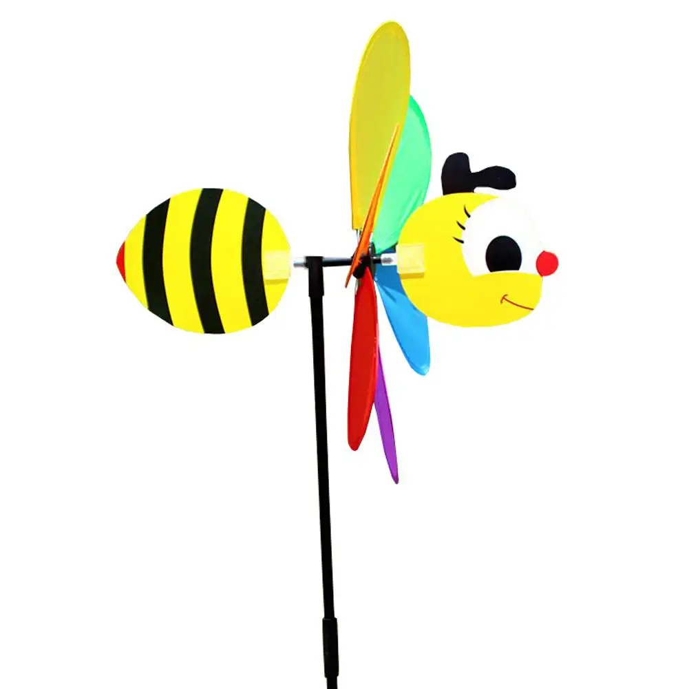 Abeja molino de viento tridimensional de seis colores, juguetes de dibujos animados para niños, decoración del jardín del hogar