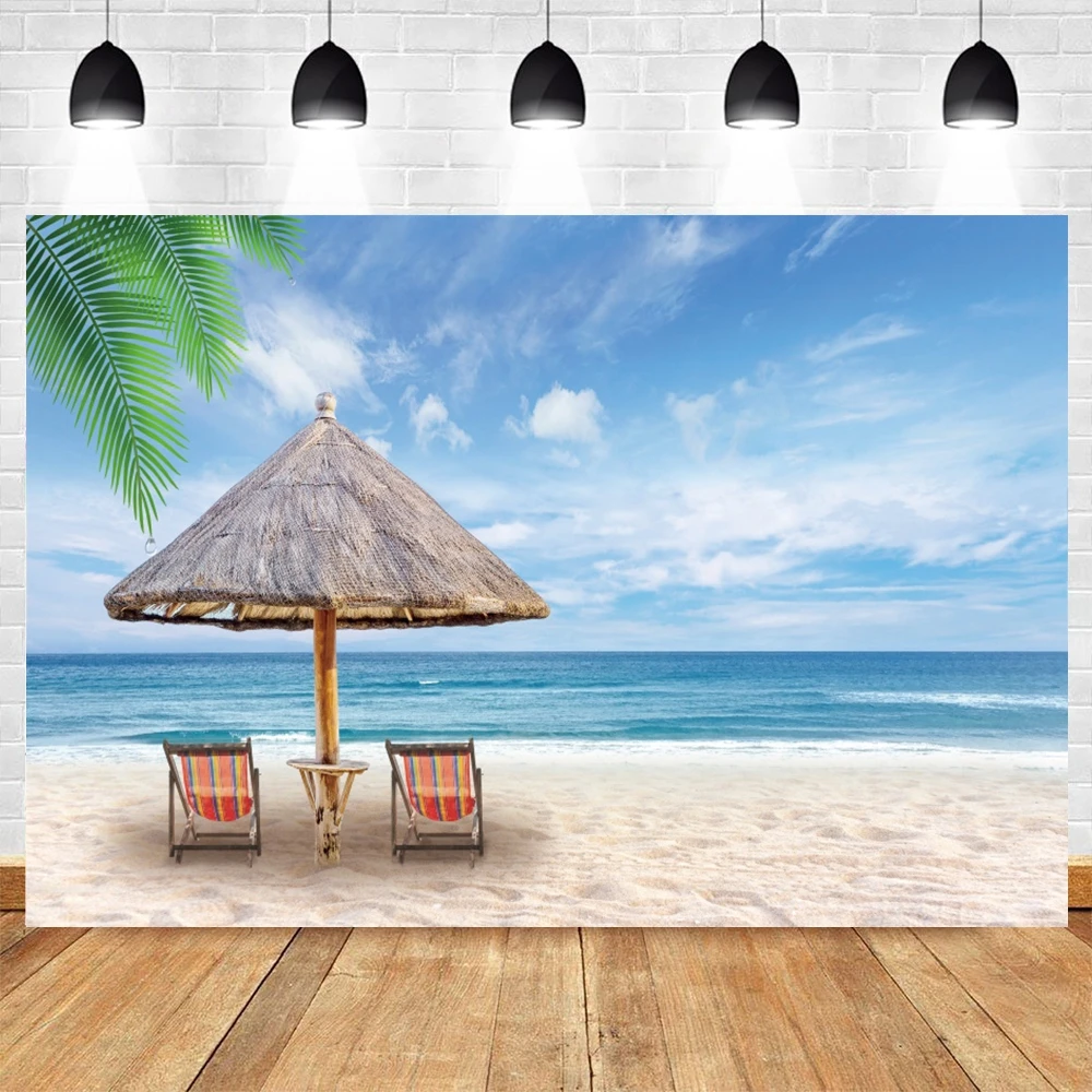 

Summer Sea Natural Scenery Beach Ocean Background Photography Baby Birthday Umbrella Portrait Photo Studio Photocall Backdrop