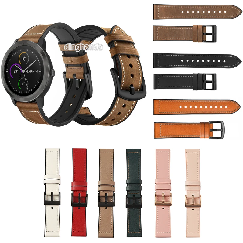 

20mm Leather Silicone Watch Band Strap for Garmin Vivoactive 3 trainer music/venu sq / 245 645 Replacement Correa Wrist Bracelet