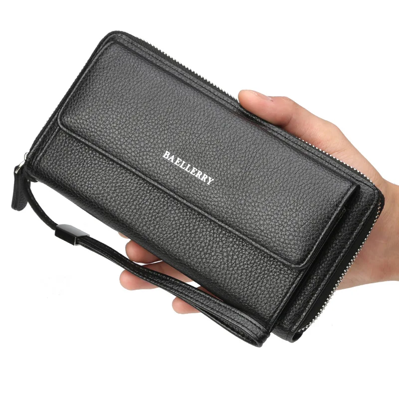 

Long Business Men's Leather Wallet Card Holder Big Capacity Organizer Purse Male Zipper Coin Pocket Phone Clutch Bag For Man