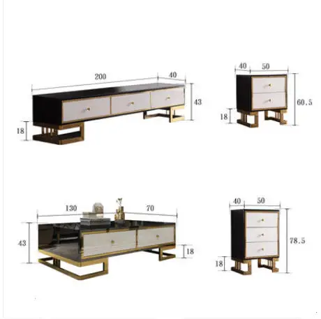 Złota ze stali nierdzewnej stojak na TV nowoczesny salon marmurowy stolik kawowy + tv monitor led stojak + 2 szafka mueble szafka tv mesa