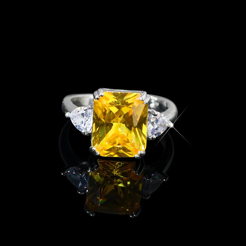 HIBRIDE Fashion Adjustable Size Shiny Yellow CZ Stone Heart Shape Love Engagement Ring for Women Bridal Jewelry Gift R-296