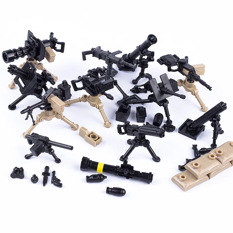 Pack d'armes de soldats militaires WW2, blocs de construction, figurines City Polce, accessoires, modèle de pistolet Machine, briques, jouets militaires pour enfants