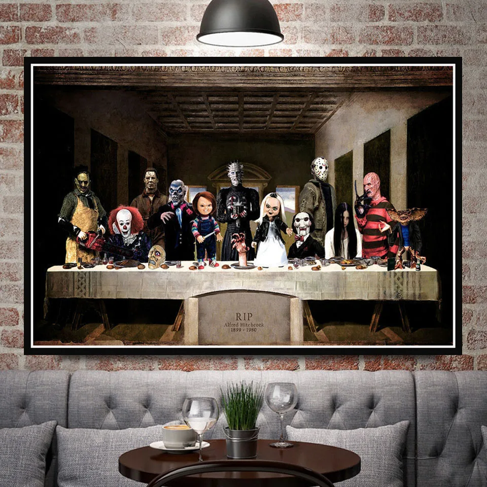 Hot Freddy Jason Chucky Halloween Horror Movie Character The Last Supper Art Painting Poster Prints Wall Picture Room Home Decor