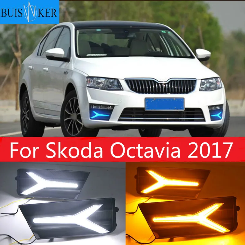 

For Skoda Octavia 2017 Car Accessories Waterproof 12V DRL Fog Lamp Decoration LED Daytime Running Light