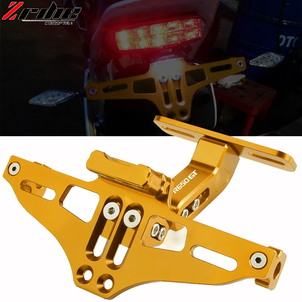 For HYOSUNG GT650R GT 650R 2006 2007-2009 CNC Motorcycle Adjustable Angle License Number Plate Frame Holder Bracket LED Light