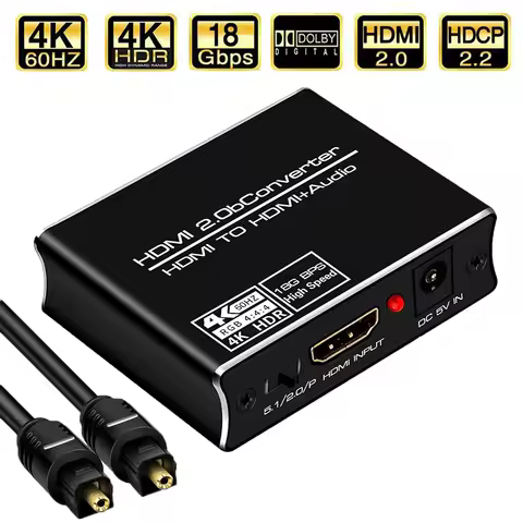 Navceker HDMI Audio Extractor HDMI to SPDIF Optical Toslink 3.5 Aux+4K HDMI Converter for TV box to TV Soundbar Amplifier