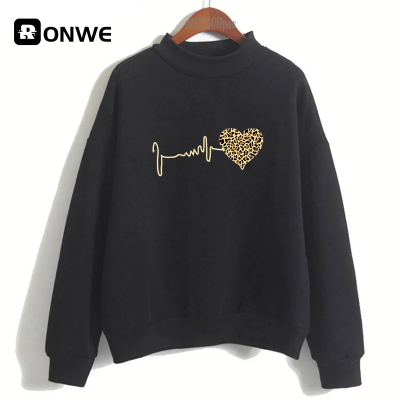 90 ’s Leopard Heart Women Funny Black Sweatshirts Girl Autumn Y2K Fleece Hoodie Female Harajuku Winter Kawaii Clothes,Drop Ship