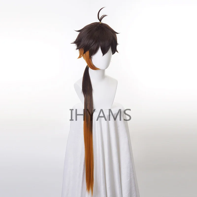 Genshin Impact ZhongLi Cosplay Wigs Gradient Brown Long Cosplay Wig Zhong Li Heat Resistant Synthetic Hair Game + Wig Cap