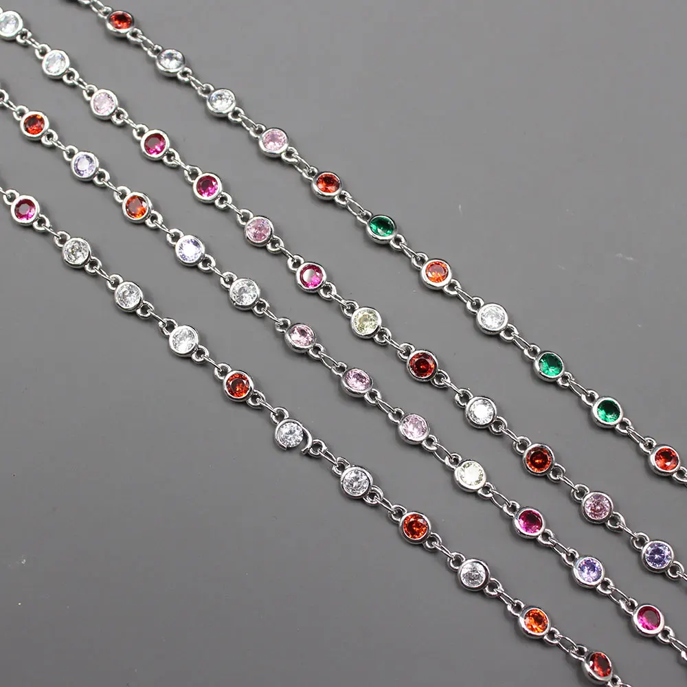 APDGG  1 Meter Bezel Set 4mm Mix color CZ White Gold Plated Copper Fashion Chain Paperclip Neck Chain Pearl Jewelry Making DIY