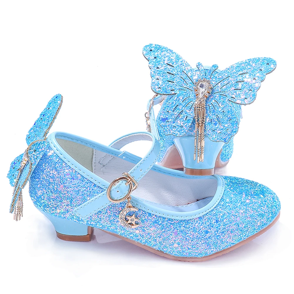 Flower Girls Shoes Low-heeded Princess Party Girls Sparkle Sequin Shoes Butterfly Bridesmaid Wedding Fall Shoes Halloween 3t 4t