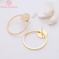 (1924)4PCS 30x35MM 24k Gold Color Brass Round Stud Earrings DIY High Quality Jewelry Findings Accessories