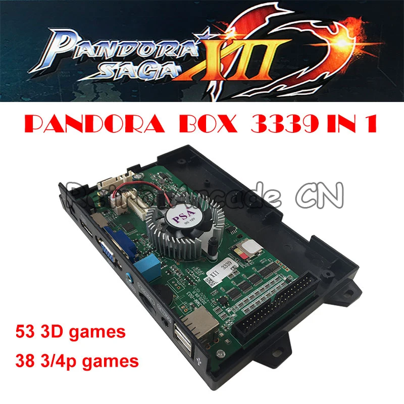 Classic retro arcade game motherboard Pandora's Box 12 XII 3339 in 1 family version with 53 3d games support 4 players