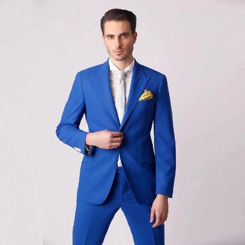 

JELTONEWIN Latest Design Royal Blue Men's Jacket Pants Peaked Lapel Groom Wedding Tuxedo Party Man Tuxedo Slim Fit Suit Blazer