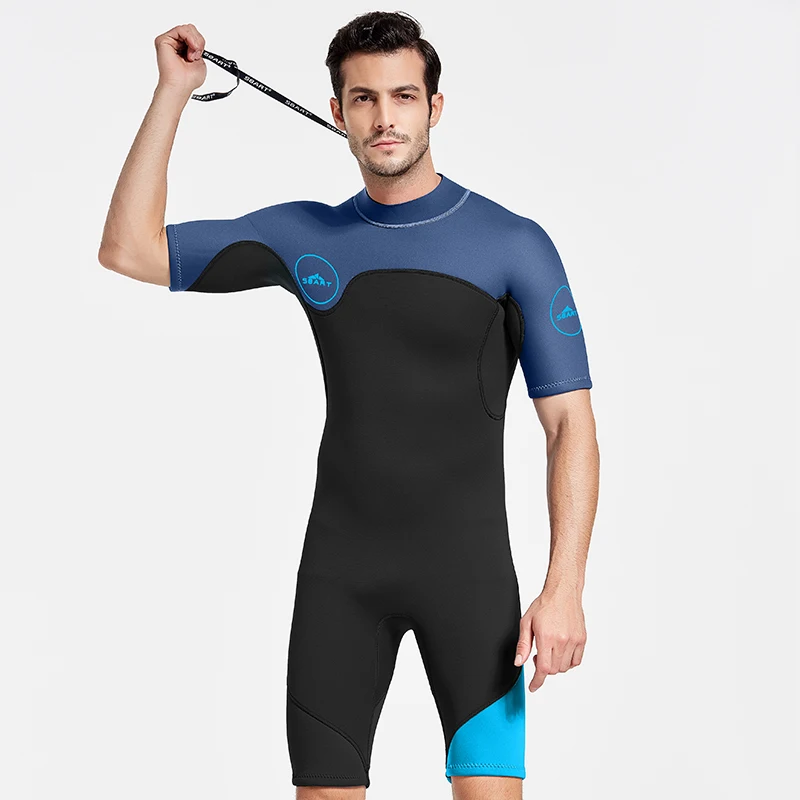 Scuba Diving Suits for Men, Shorty Wetsuits, Surfing and Swimming, Short Sleeve, Back Zip, One Piece Keep Warm Swimsuit, 2mm