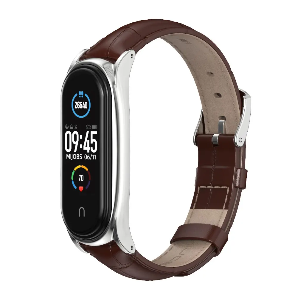 Bracelet for Mi Band 6 5 Genuine Leather for Mi Band 5 Strap Metal Correas for Xiaomi Pulseira Opaska Miband 6 Wristband NFC