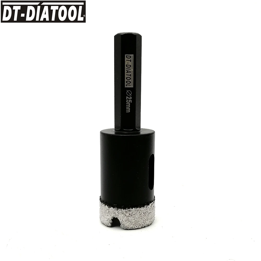 DT-DIATOOL Dia 25mm Vacuum Brazed Hexagon Shank Diamond Drill Core Bit Granite Marble Hole Saw Ceramic Tile Dry Drilling Bit
