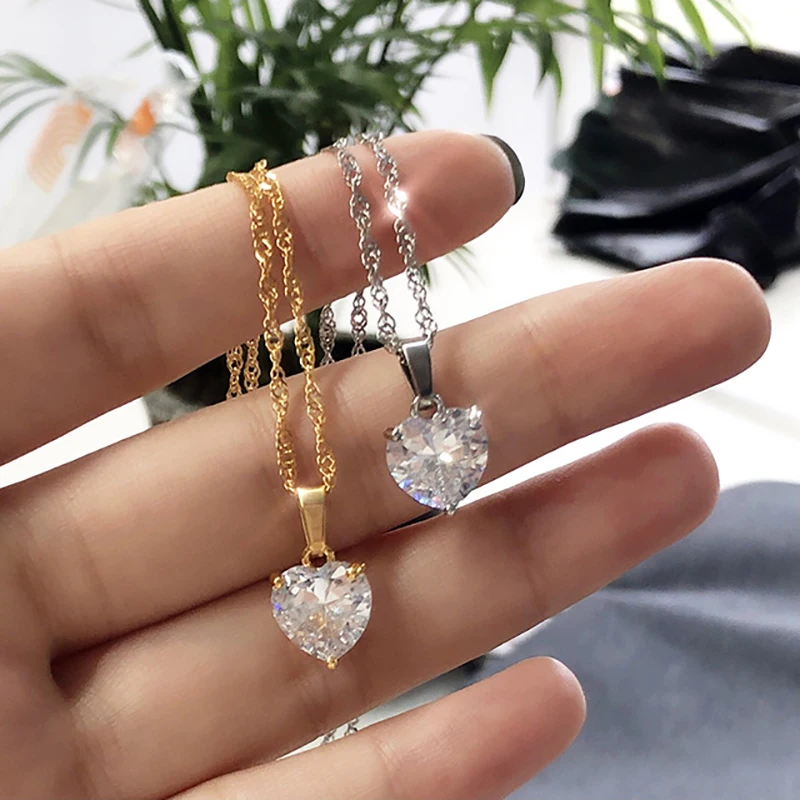 Naszyjniki w kształcie serca dla kobiet pozłacany łańcuszek ze stali nierdzewnej cyrkon wisiorek w kształcie serca Choker naszyjnik ślubna biżuteria Boho prezent Femme