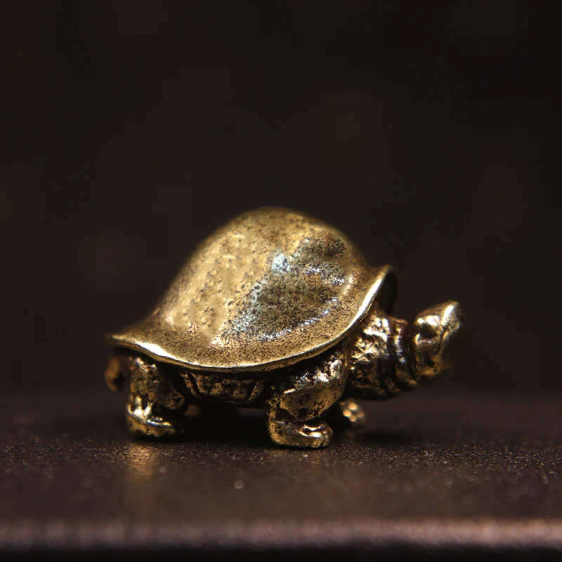 Antique Copper Longevity Turtle Miniatures Figurines Chinese Classical Lucky Desktop Ornaments Vintage Animal Paperweight Decors