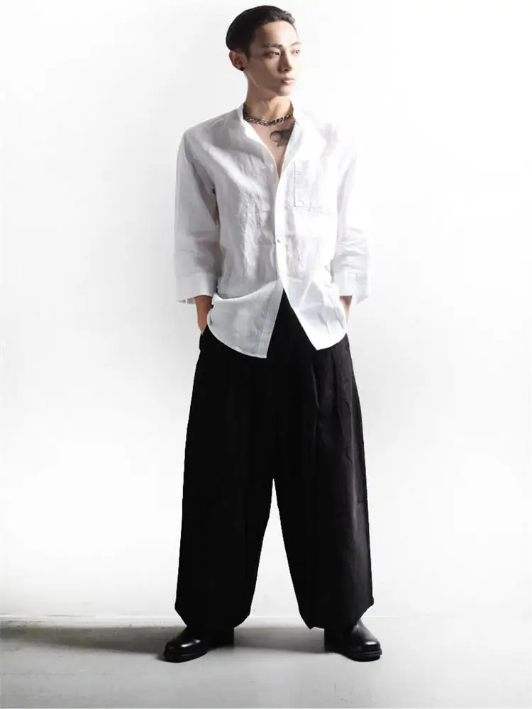 Men's Wide-Leg Pants Spring And Autumn New Style Personality Rope Design Couples With Casual Loose Large Size Nine Minutes Pants