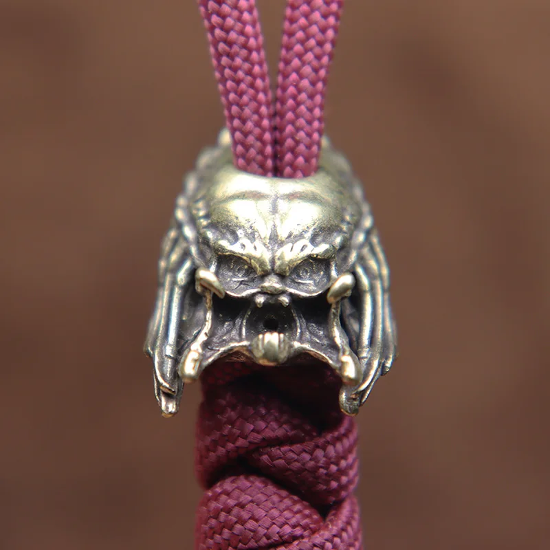 Alien Beast Face Iron Warrior Knife Bead Handmade Woven Paracord Lanyard DIY Pendants Jewelry Accessories Brass EDC Outdoor Tool