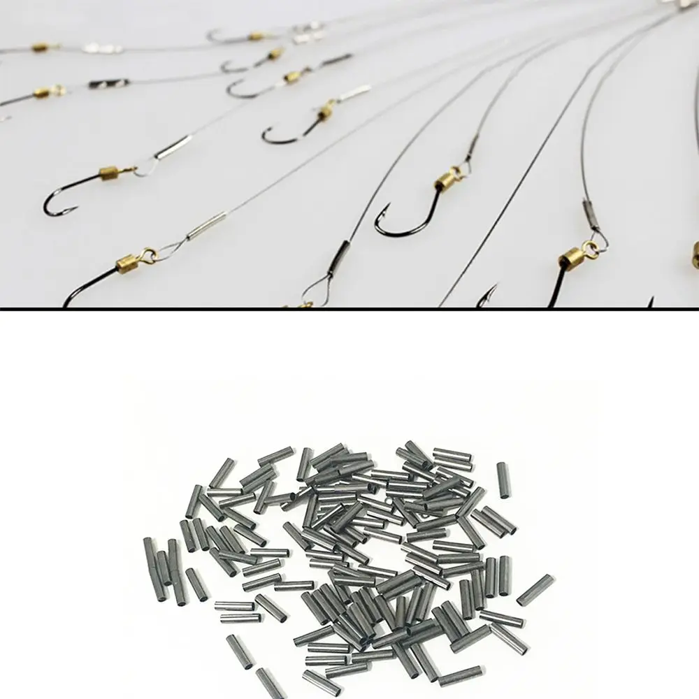 100Pcs Hot Portable Fishing Wire Tube Stainless Steel Line Crimping Sleeves Single Round Copper Crimp Sleeve Connector